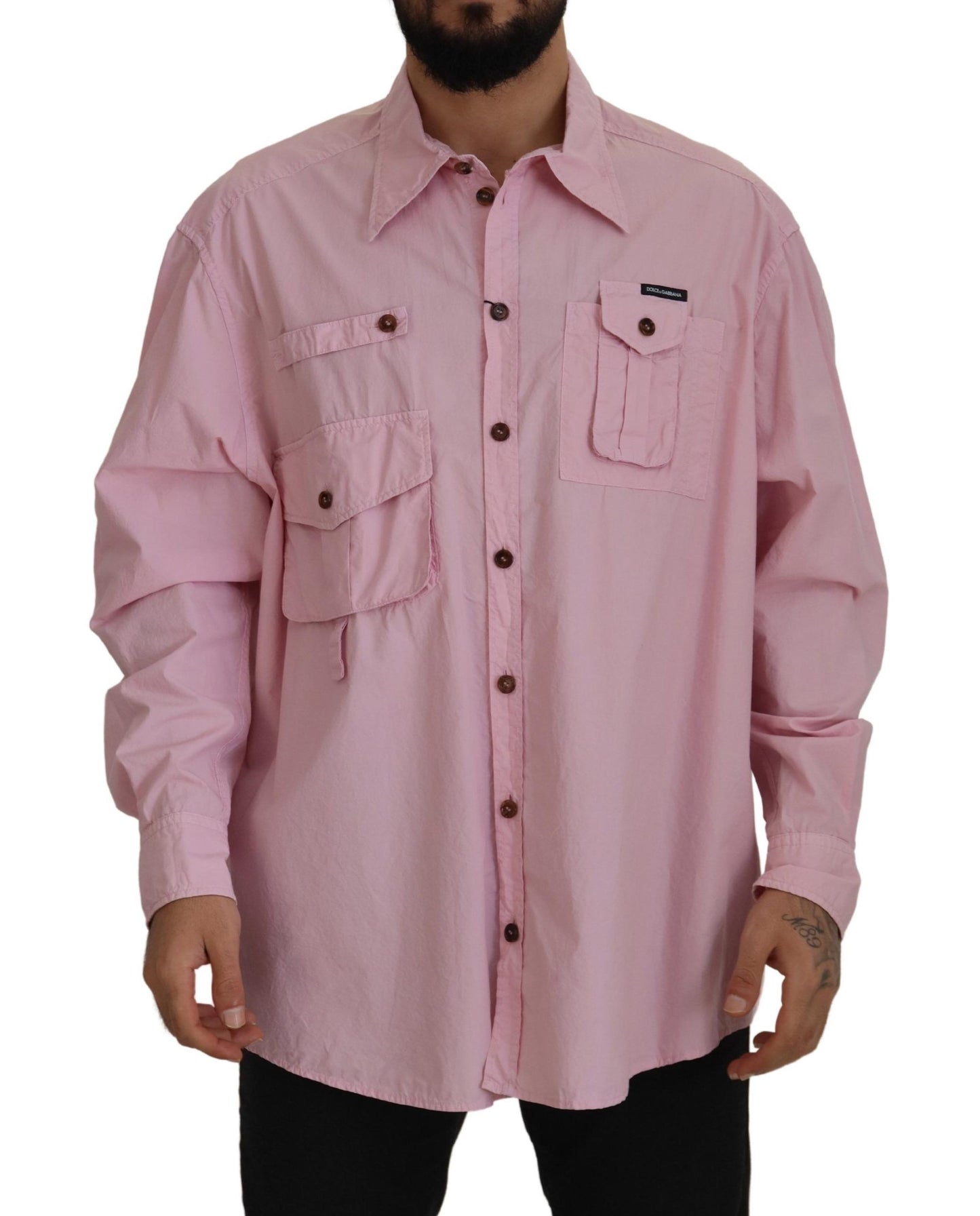 Dolce & Gabbana Elegant Pink Casual Cotton Shirt - IT45 | 3XL