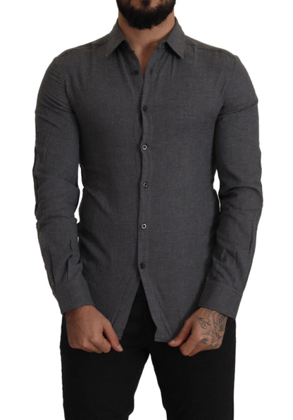 Costume National Sleek Gray Cotton Casual Button Front Shirt - IT44 | XS