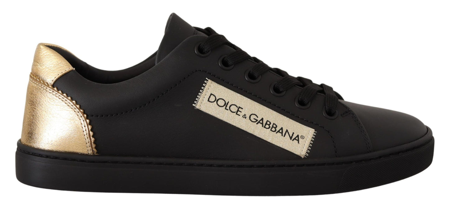 Dolce & Gabbana Chic Black and Gold Low-top Leather Sneakers - EU36/US5.5