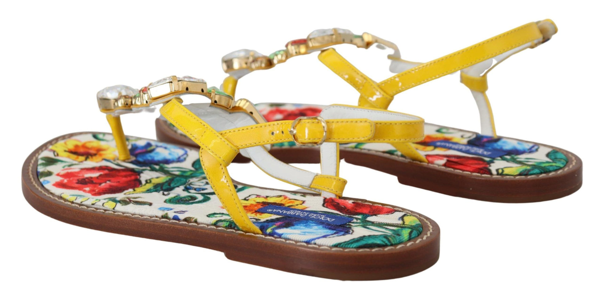 Dolce & Gabbana Majolica Crystal Embellished Leather Sandals - EU35.5/US5