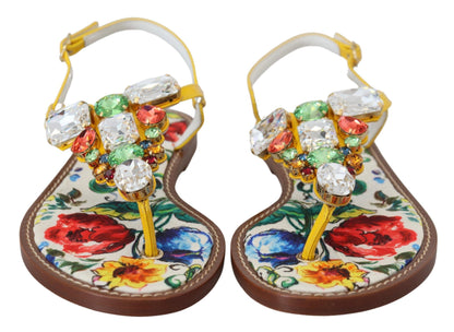 Dolce & Gabbana Majolica Crystal Embellished Leather Sandals - EU35.5/US5