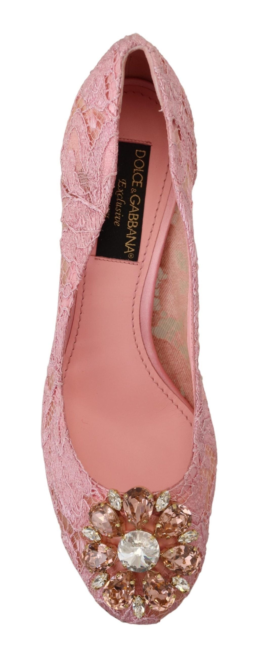 Dolce & Gabbana Pastel Pink Lace Crystal Embellished Pumps