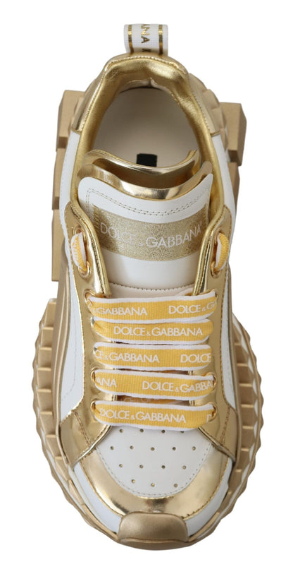 Dolce & Gabbana Elegant White and Gold Leather Sneakers - EU35/US4.5