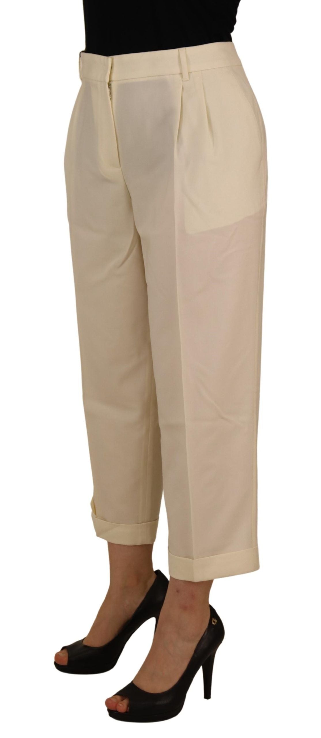 Dolce & Gabbana Elegant Ivory High-Waist Wool Pants - IT50 | XXL