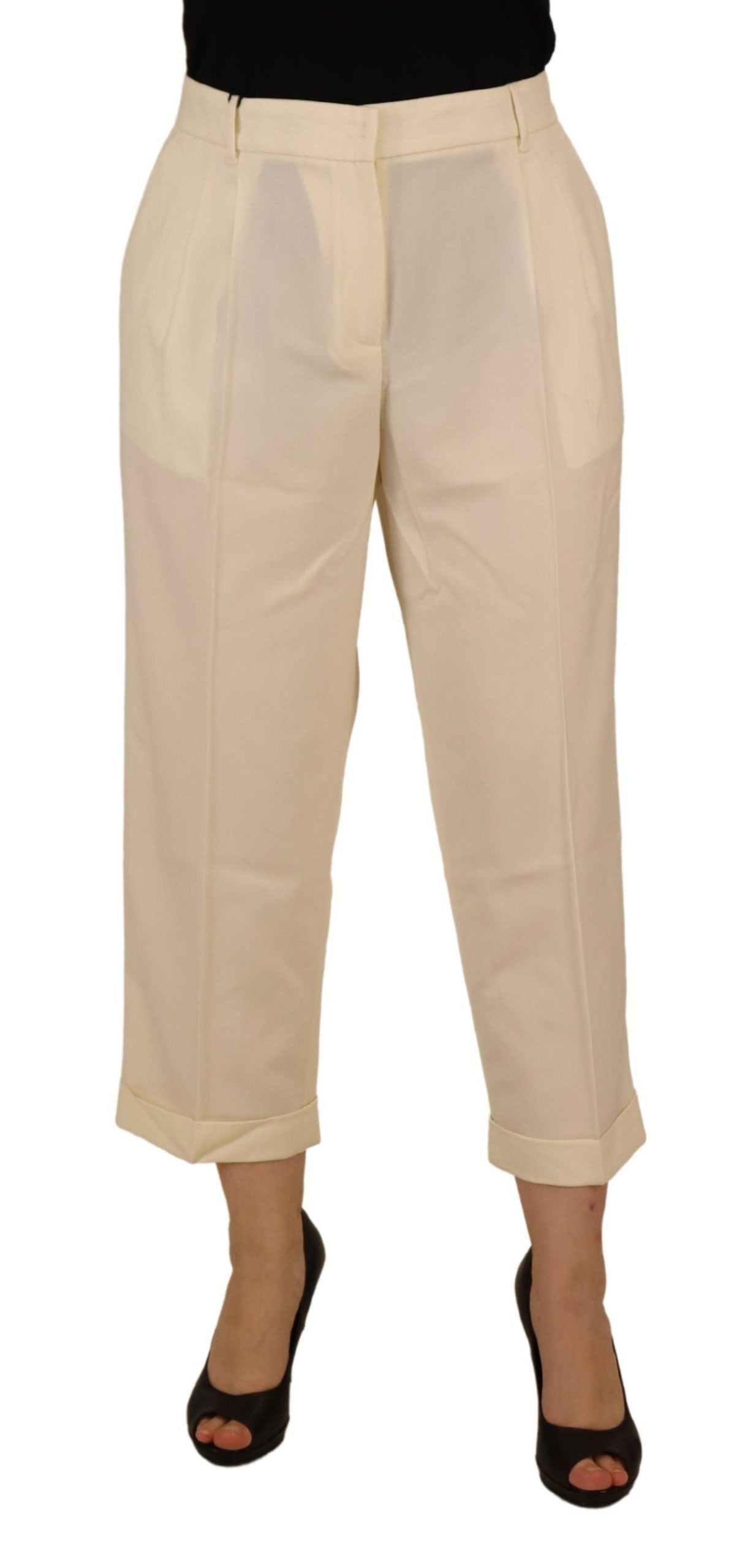 Dolce & Gabbana Elegant Ivory High-Waist Wool Pants - IT50 | XXL