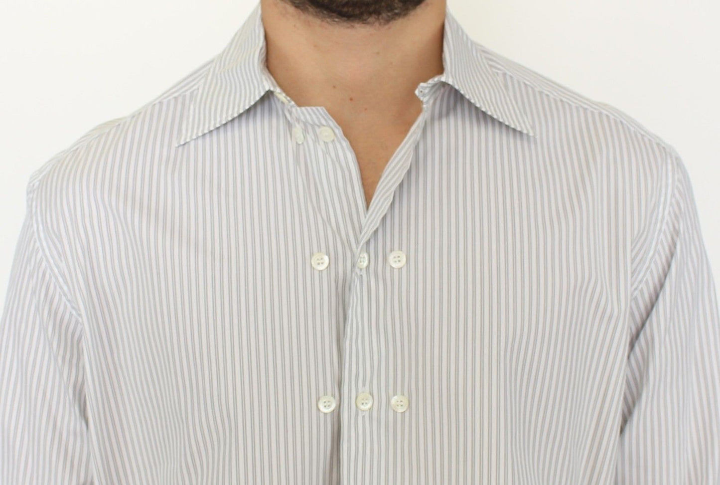 Ermanno Scervino Elegant White and Gray Striped Cotton Shirt