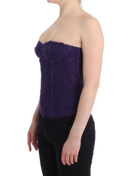 Ermanno Scervino Purple Lace Silk Blend Bustier Corset