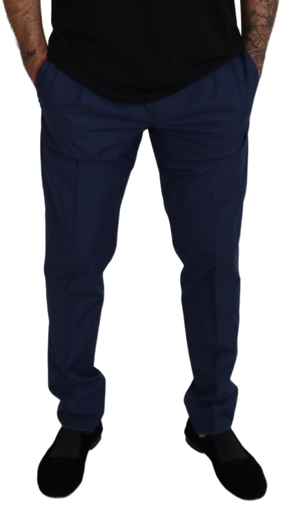 Dolce & Gabbana Elegant Slim Fit Chinos in Blue Silk Blend - IT52 | L