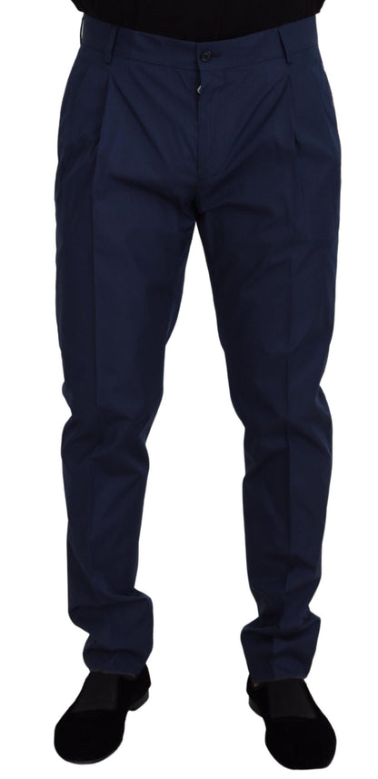 Dolce & Gabbana Elegant Slim Fit Chinos in Blue Silk Blend - IT52 | L