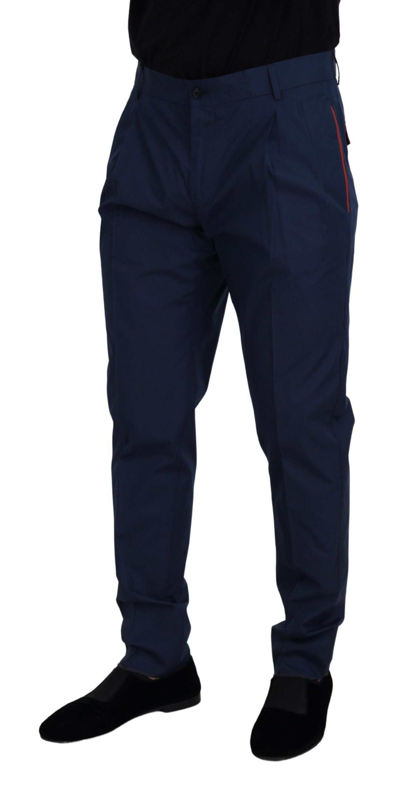 Dolce & Gabbana Elegant Slim Fit Chinos in Blue Silk Blend - IT52 | L