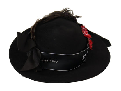 Dolce & Gabbana Elegant Wide Brim Black Hat - 57cm|M