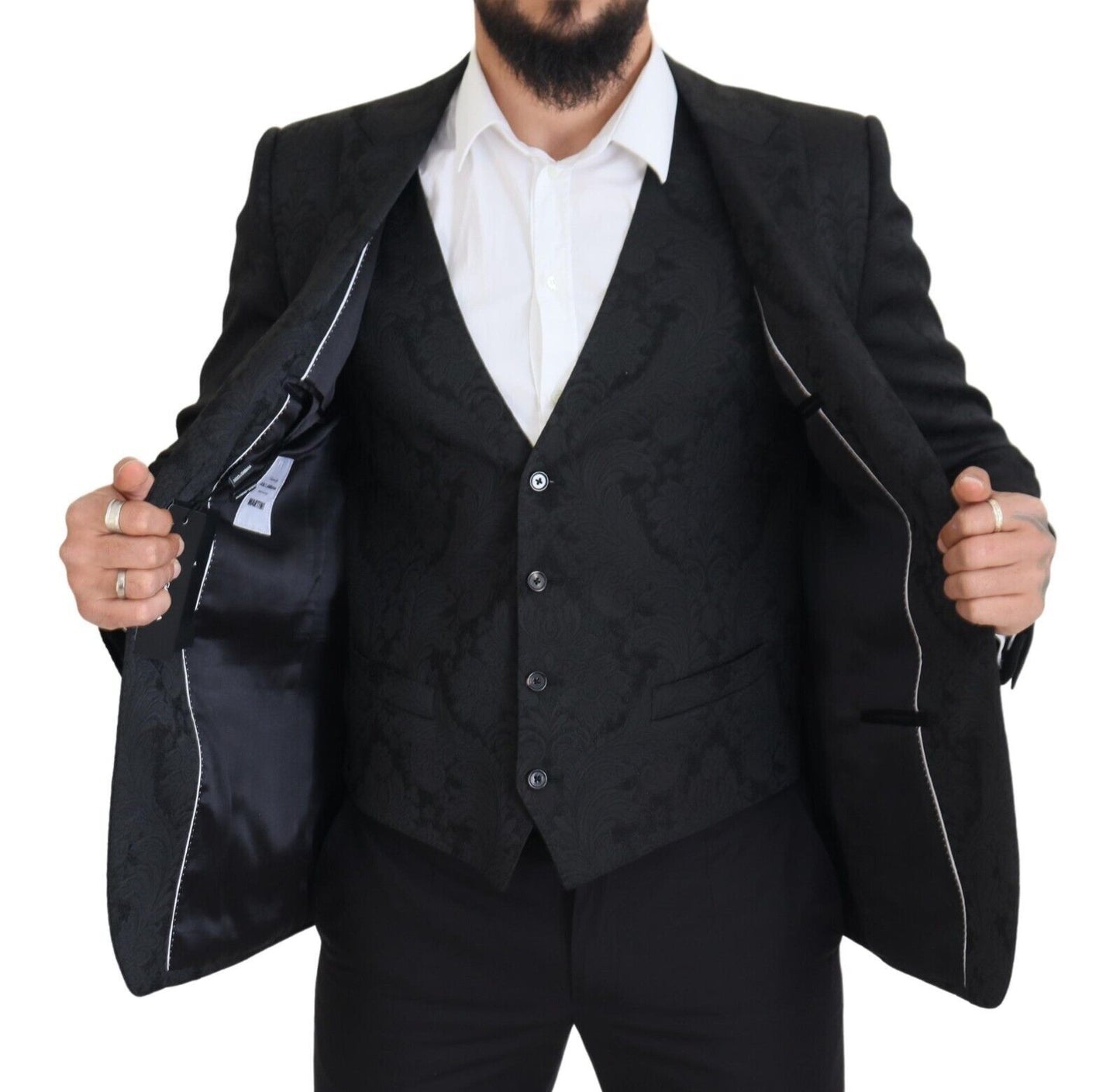 Dolce & Gabbana Elegant Black Martini Suit Jacket & Vest Ensemble