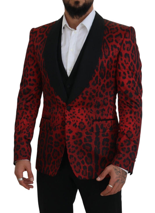 Dolce & Gabbana Radiant Red Leopard Print Three Piece Suit - IT50 | L