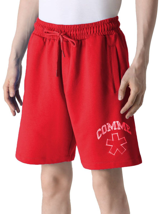 Comme Des Fuckdown Chic Red Cotton Bermuda Shorts with Logo Print - L