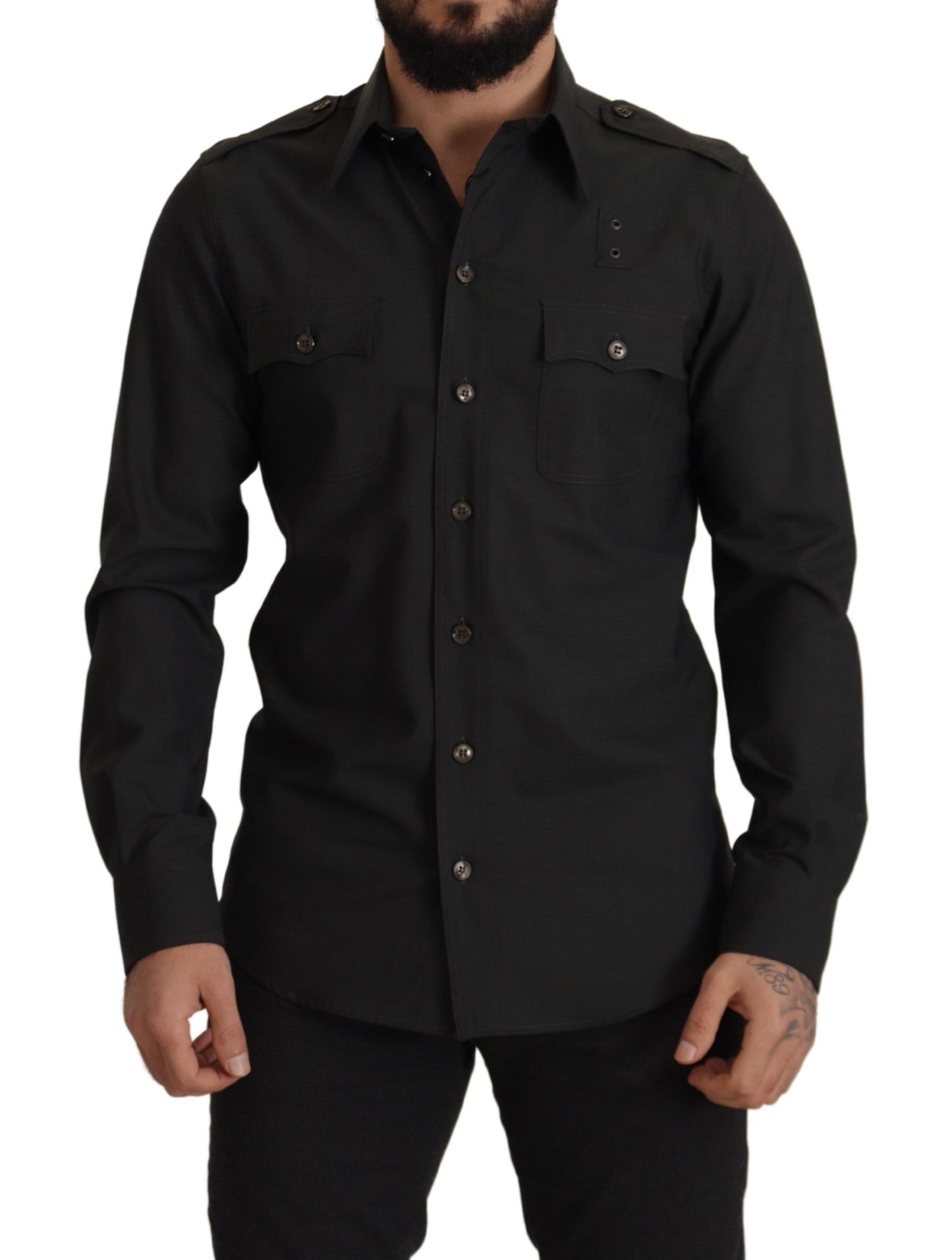 Dolce & Gabbana Elegant Slim Fit Dark Green Cotton Shirt - IT40 | M