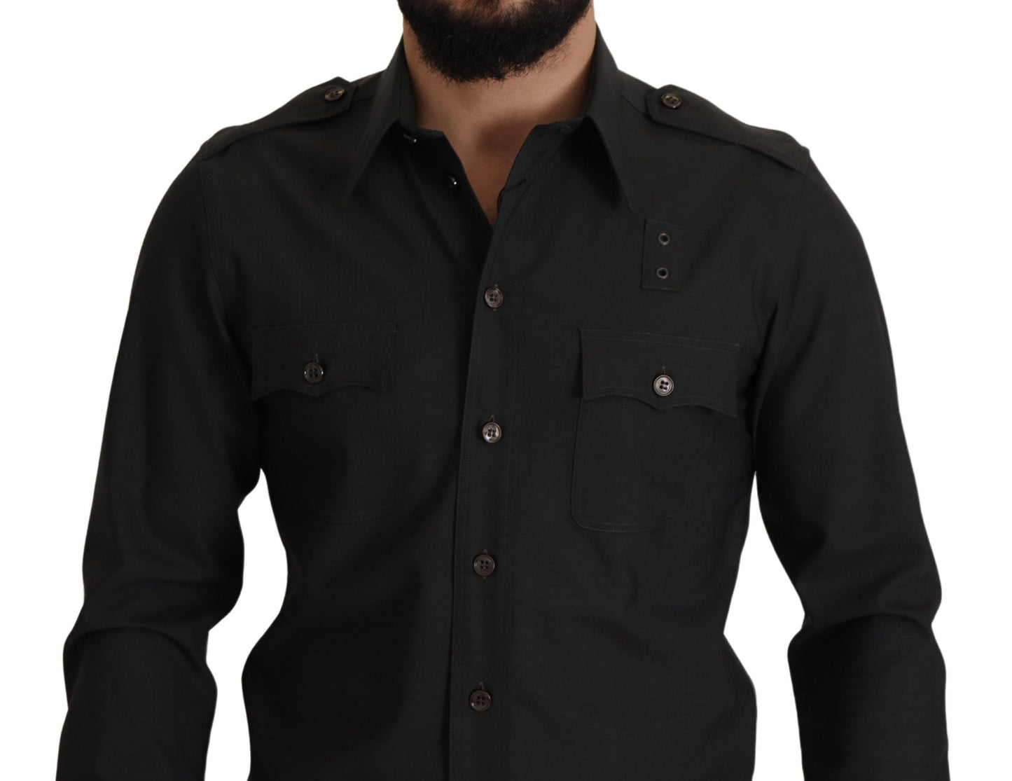 Dolce & Gabbana Elegant Slim Fit Dark Green Cotton Shirt - IT40 | M