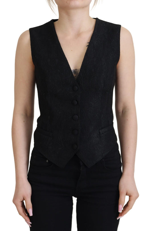 Dolce & Gabbana Elegant Black Silk Blend Waistcoat Vest - IT40|S