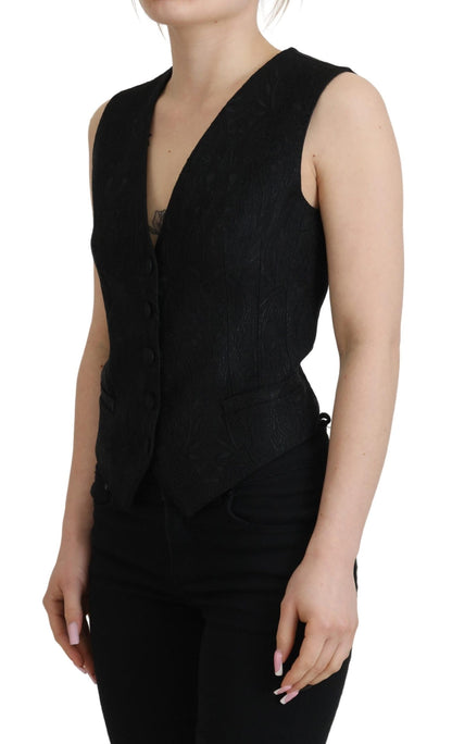 Dolce & Gabbana Elegant Black Silk Blend Waistcoat Vest - IT40|S