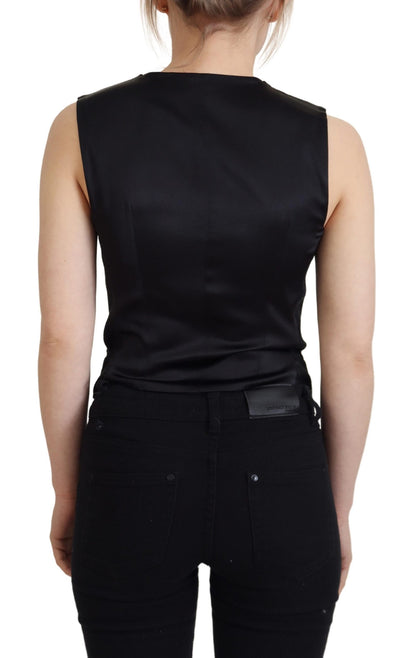 Dolce & Gabbana Elegant Black Silk Blend Waistcoat Vest - IT40|S