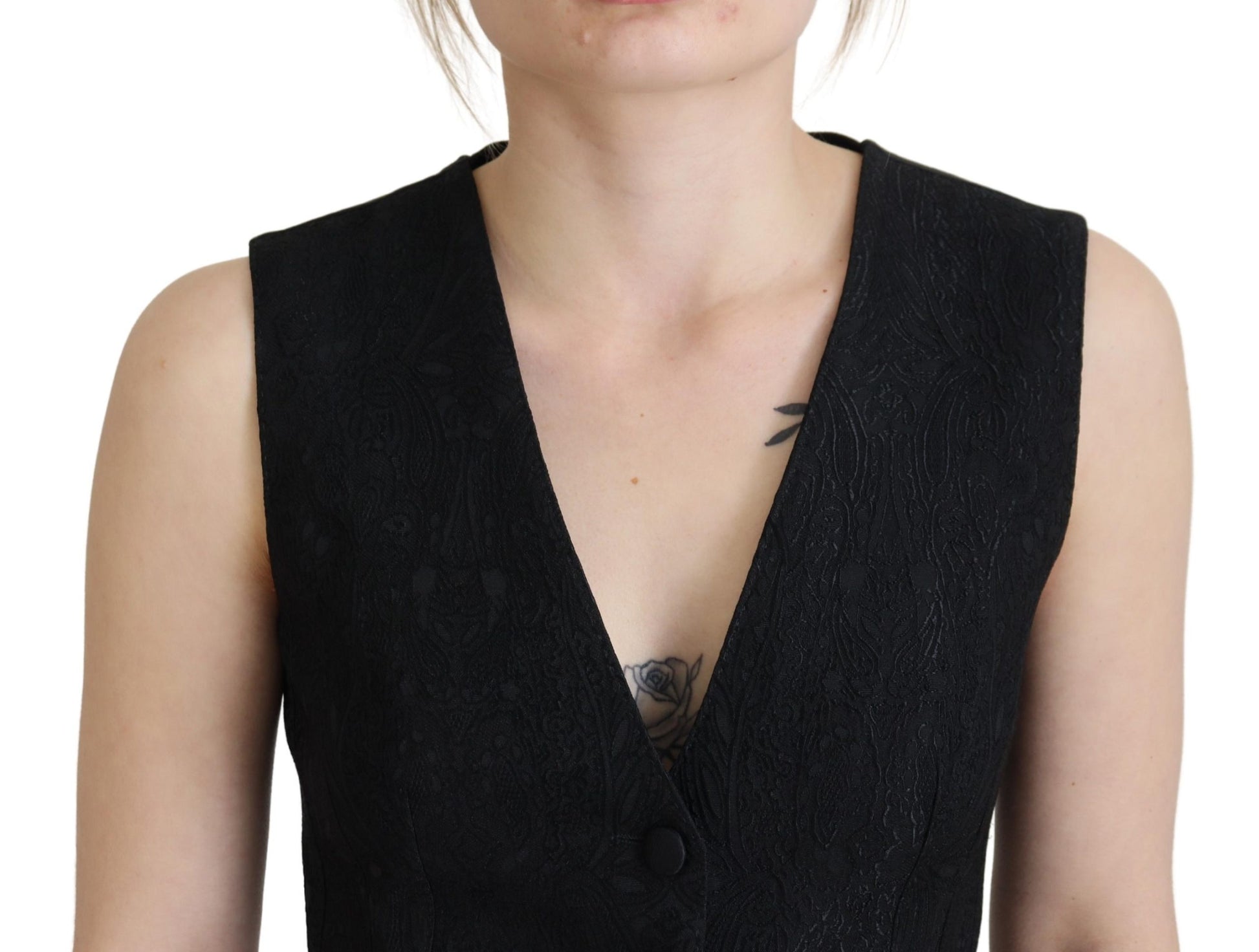 Dolce & Gabbana Elegant Black Silk Blend Waistcoat Vest - IT40|S