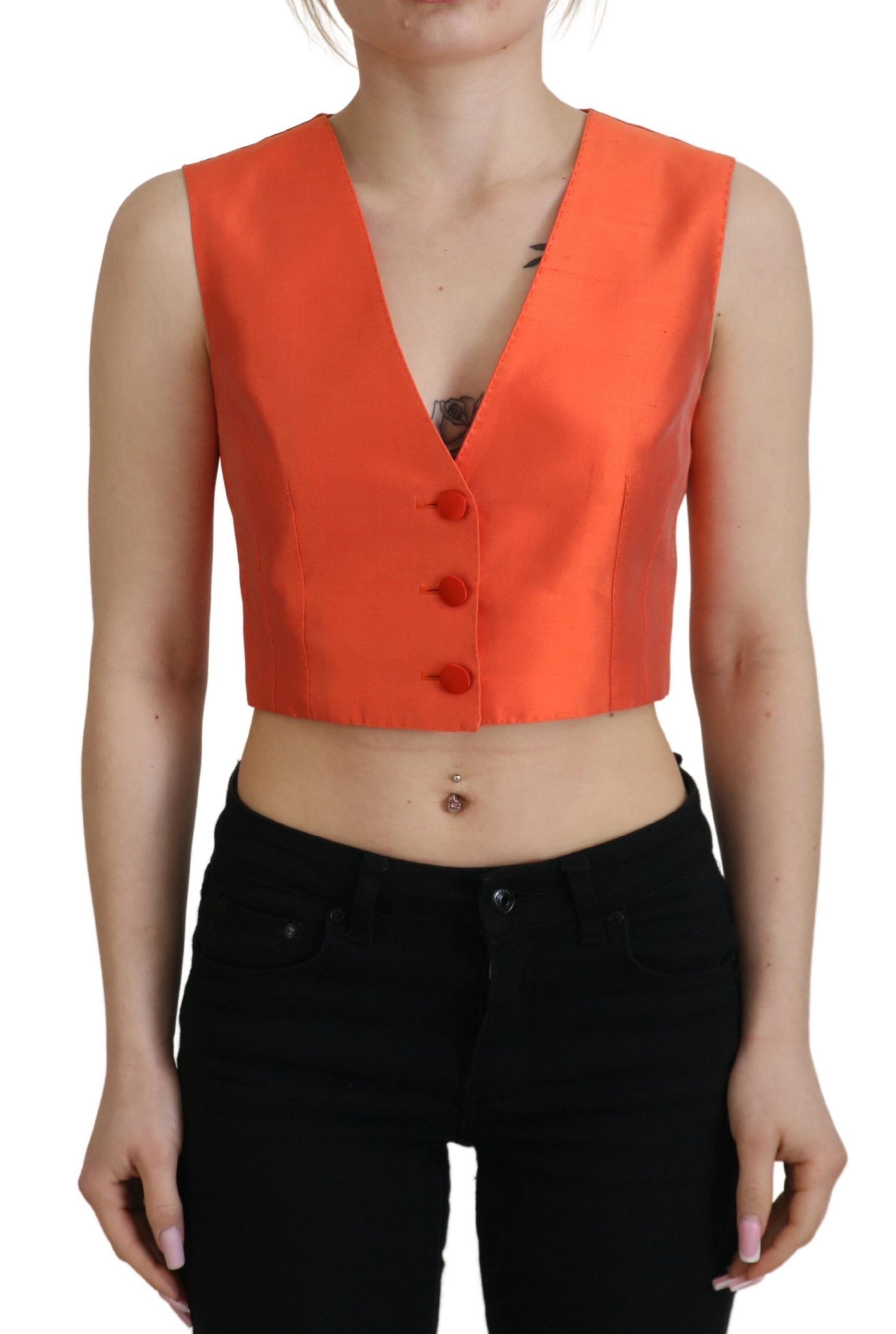 Dolce & Gabbana Elegant Orange Silk Waistcoat - IT40|S