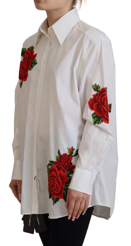 Dolce & Gabbana Elegant Floral Embroidered Silk Blend Shirt - IT36|XXS