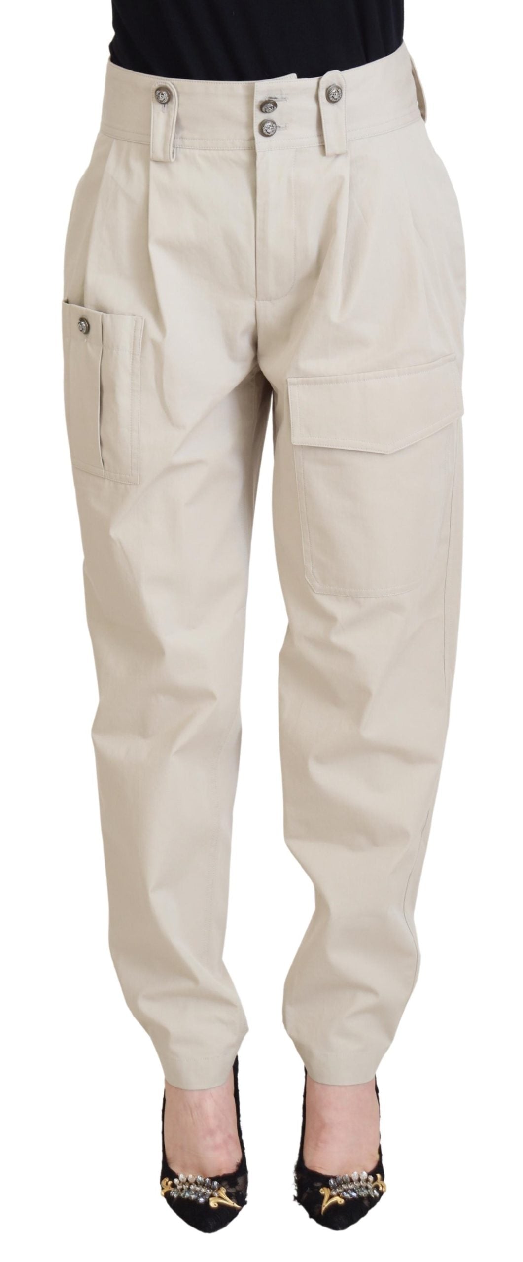 Dolce & Gabbana Chic Beige Cotton Trousers for Elegant Comfort - IT36|XXS