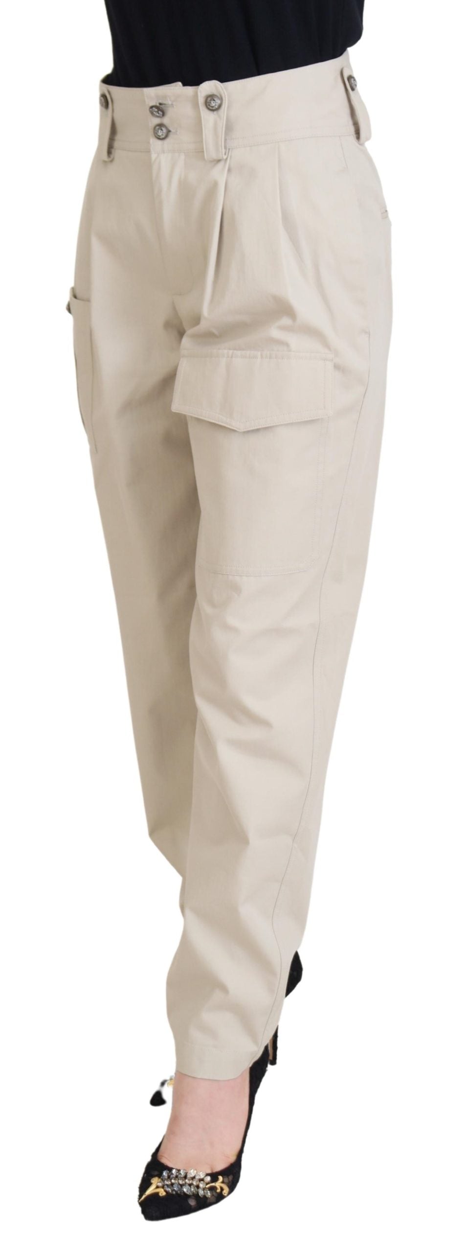 Dolce & Gabbana Chic Beige Cotton Trousers for Elegant Comfort - IT36|XXS