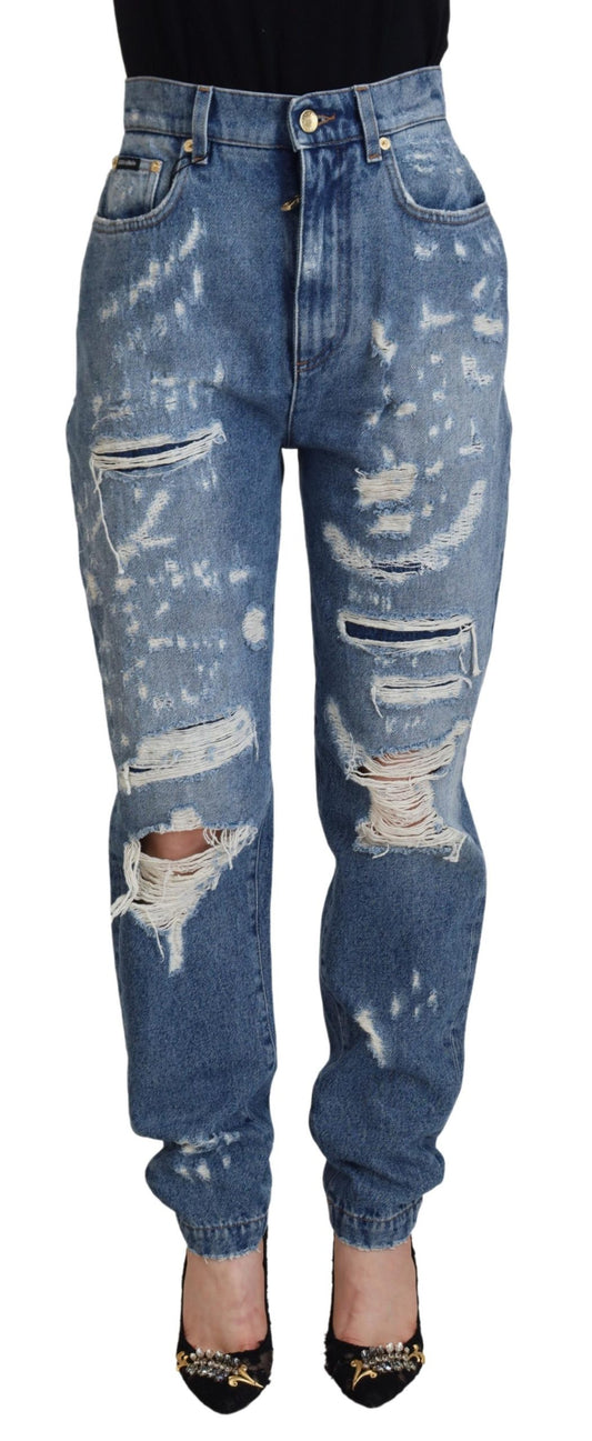 Dolce & Gabbana Chic Tattered Denim Pants - Indigo Essence - IT36|XXS