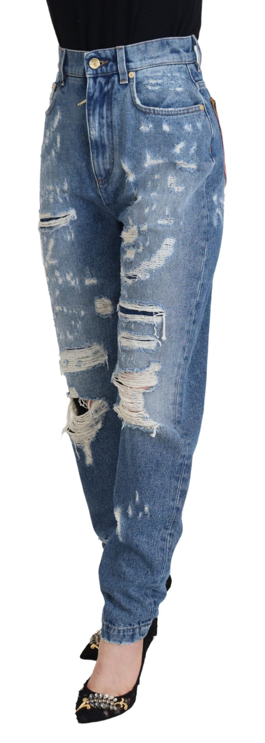 Dolce & Gabbana Chic Tattered Denim Pants - Indigo Essence - IT36|XXS