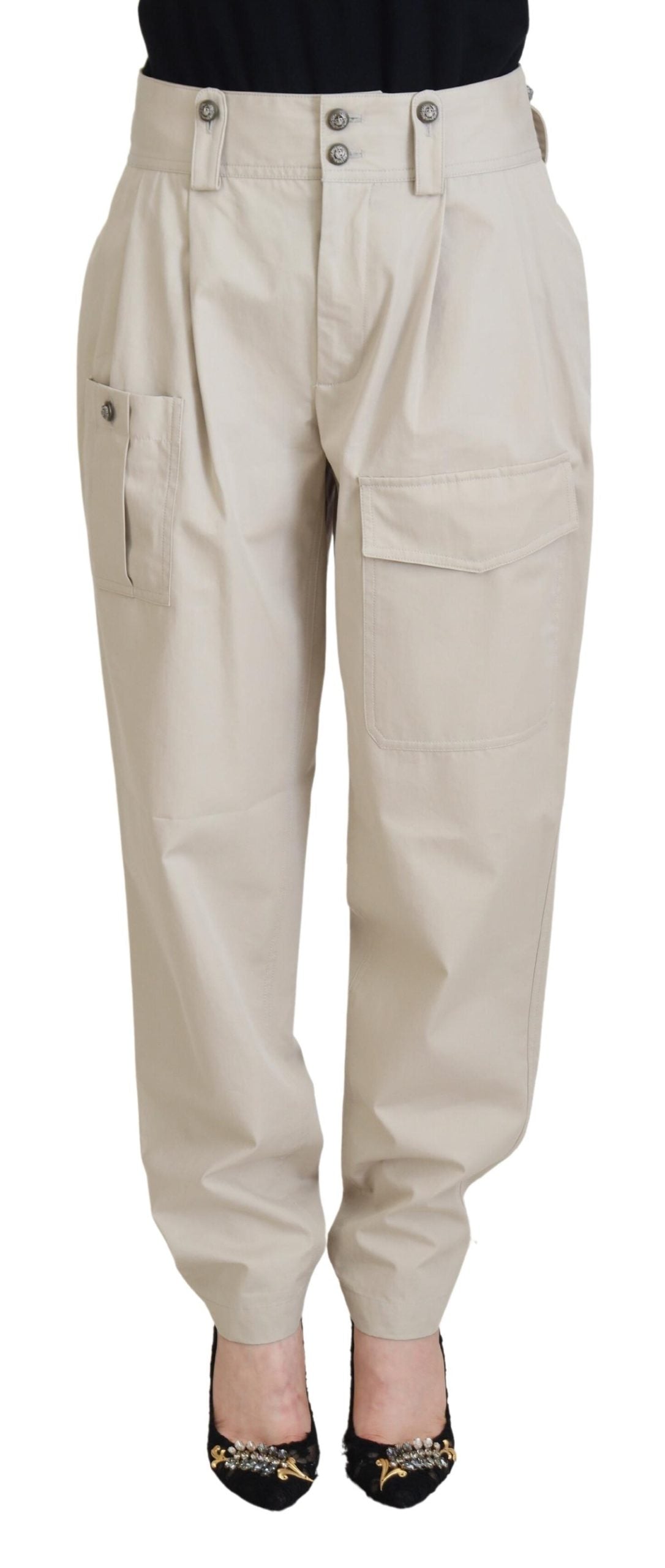 Dolce & Gabbana Elegant Beige Cotton Trousers - IT38|XS