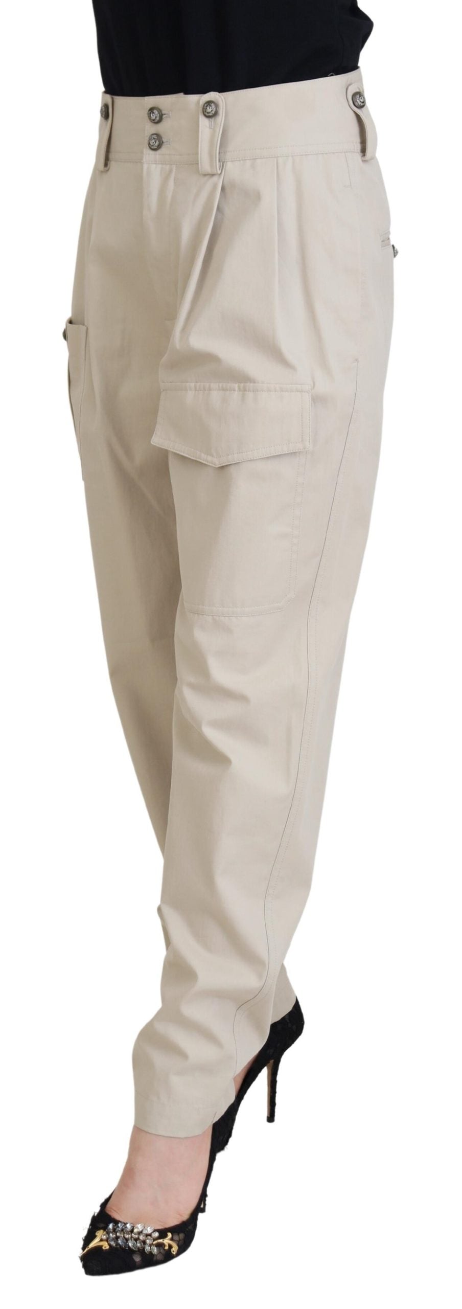 Dolce & Gabbana Elegant Beige Cotton Trousers - IT38|XS