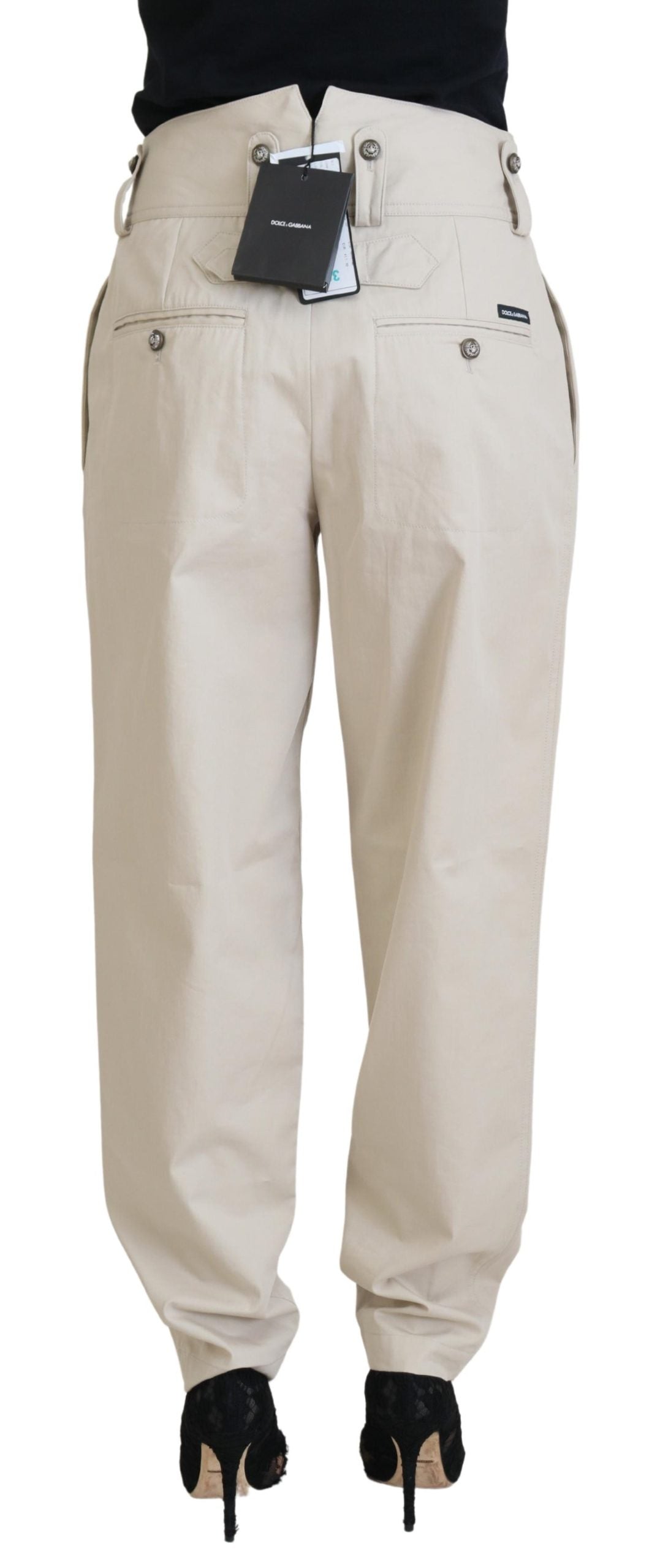 Dolce & Gabbana Elegant Beige Cotton Trousers - IT38|XS