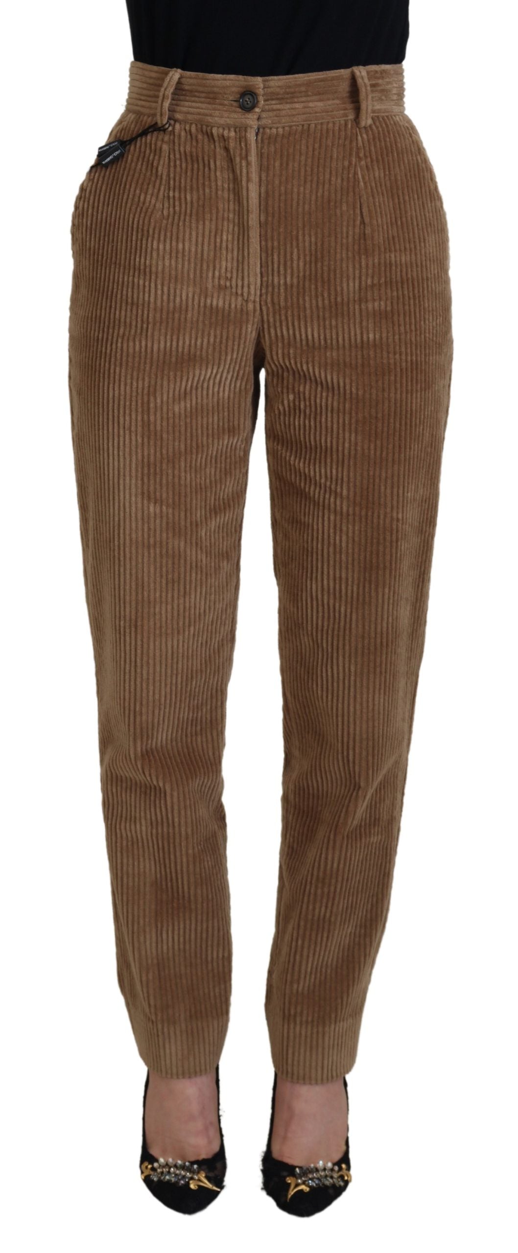 Dolce & Gabbana Elegant Brown Corduroy Pants for Sophisticated Style - IT38|XS