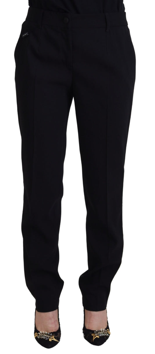 Dolce & Gabbana Elegant Black Wool-Silk Blend Trousers - IT40|S