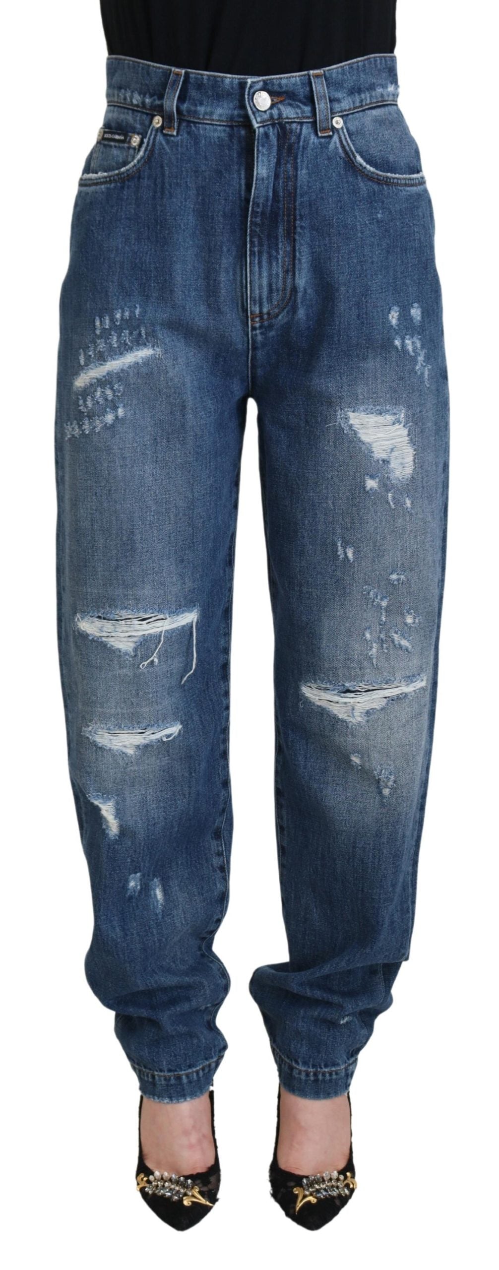 Dolce & Gabbana Elegant Tattered Denim Jeans - IT40|S