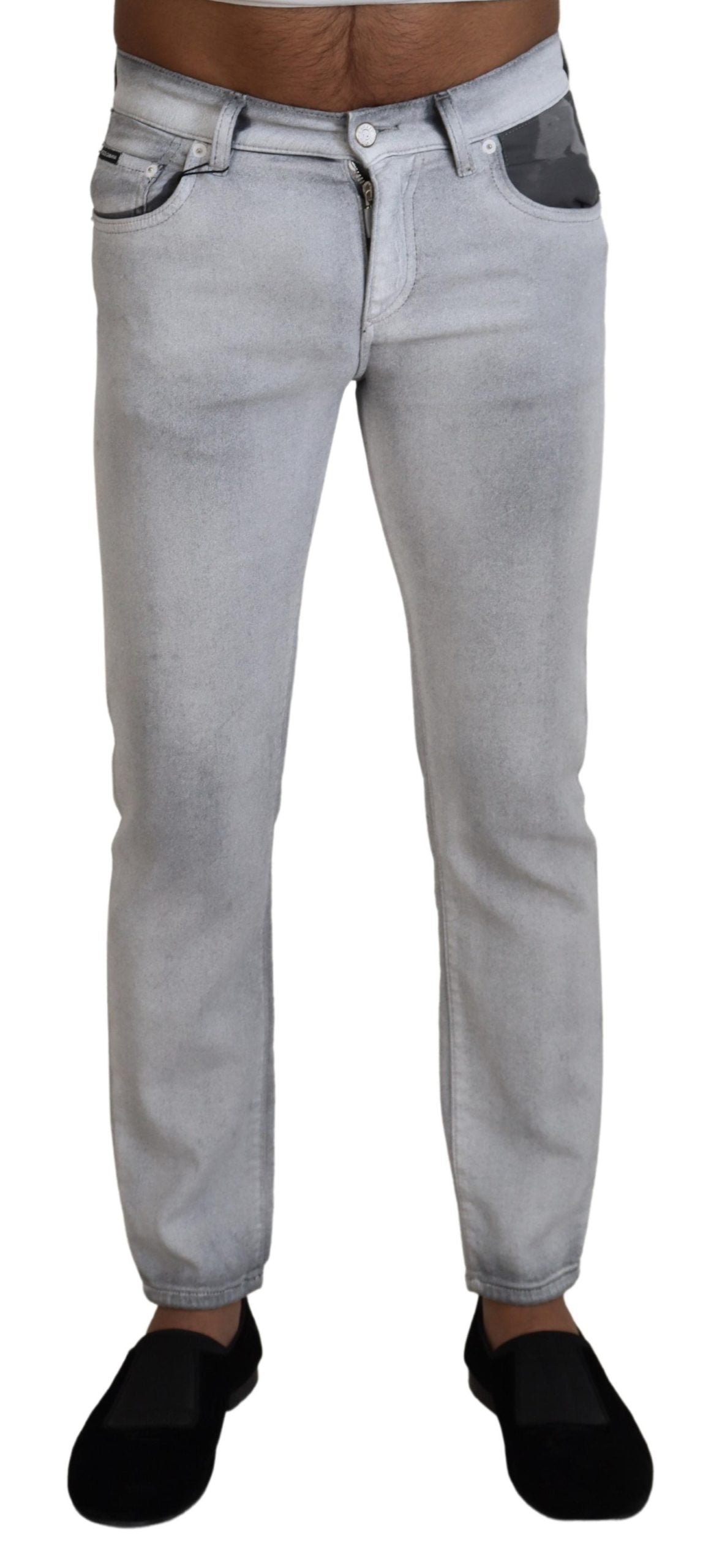 Dolce & Gabbana Elegant Gray Washed Cotton Blend Pants - IT46 | S