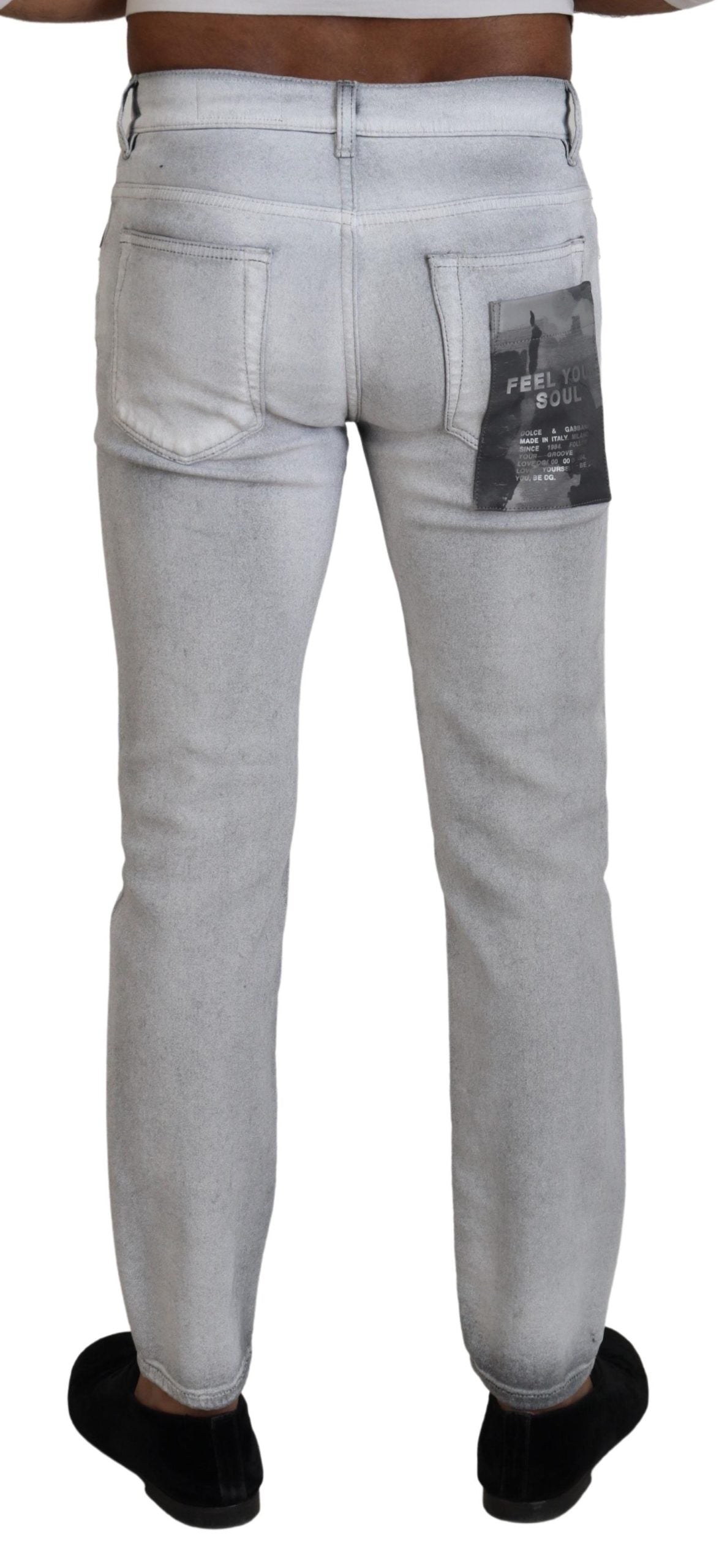 Dolce & Gabbana Elegant Gray Washed Cotton Blend Pants - IT46 | S