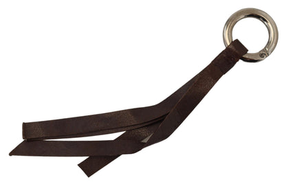 Costume National Chic Brown Leather Keychain with Brass Accents