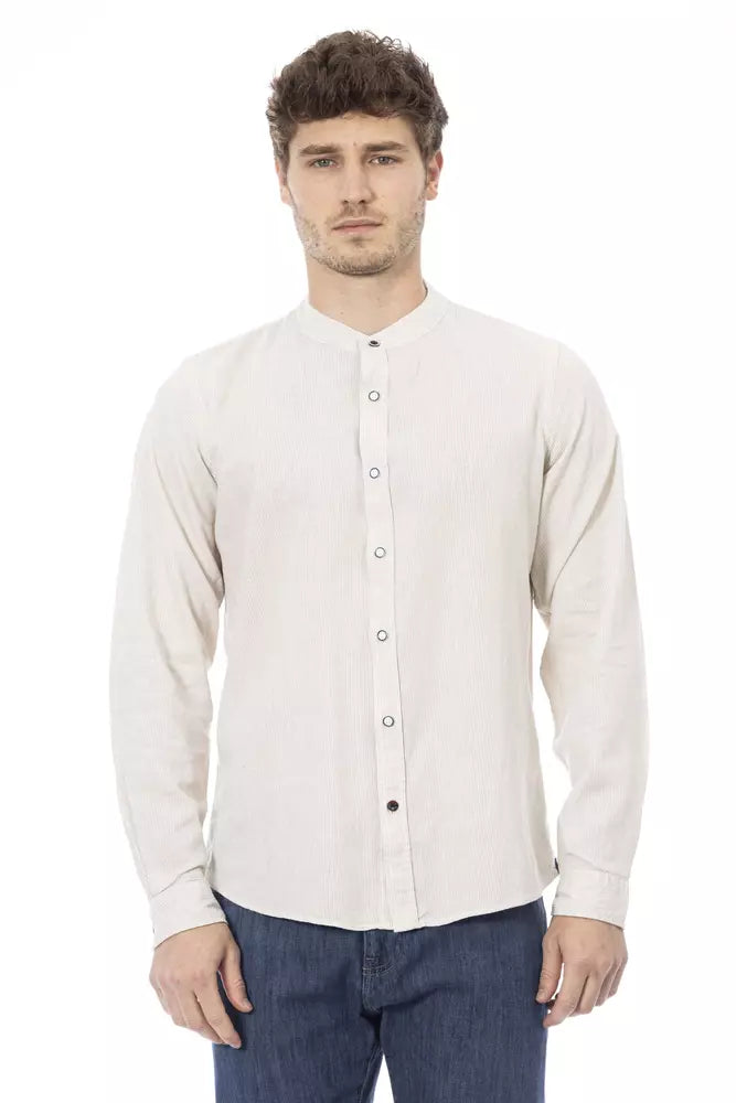 Baldinini Trend White Linen Men Shirt