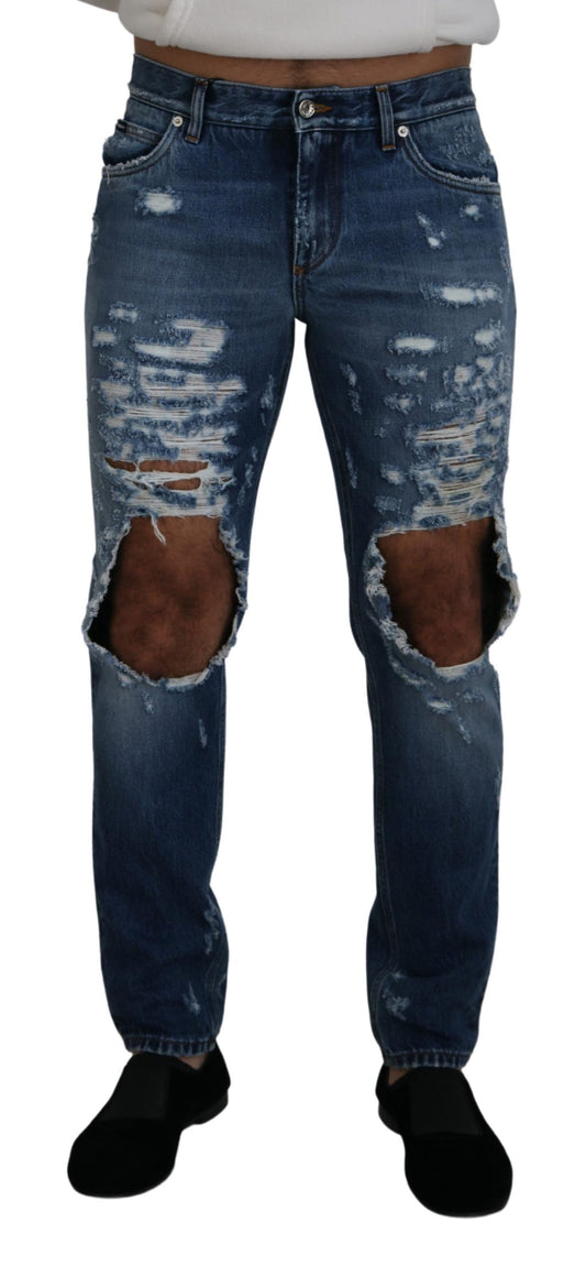 Dolce & Gabbana Chic Tattered Denim Pants for the Modern Man - IT48 | M