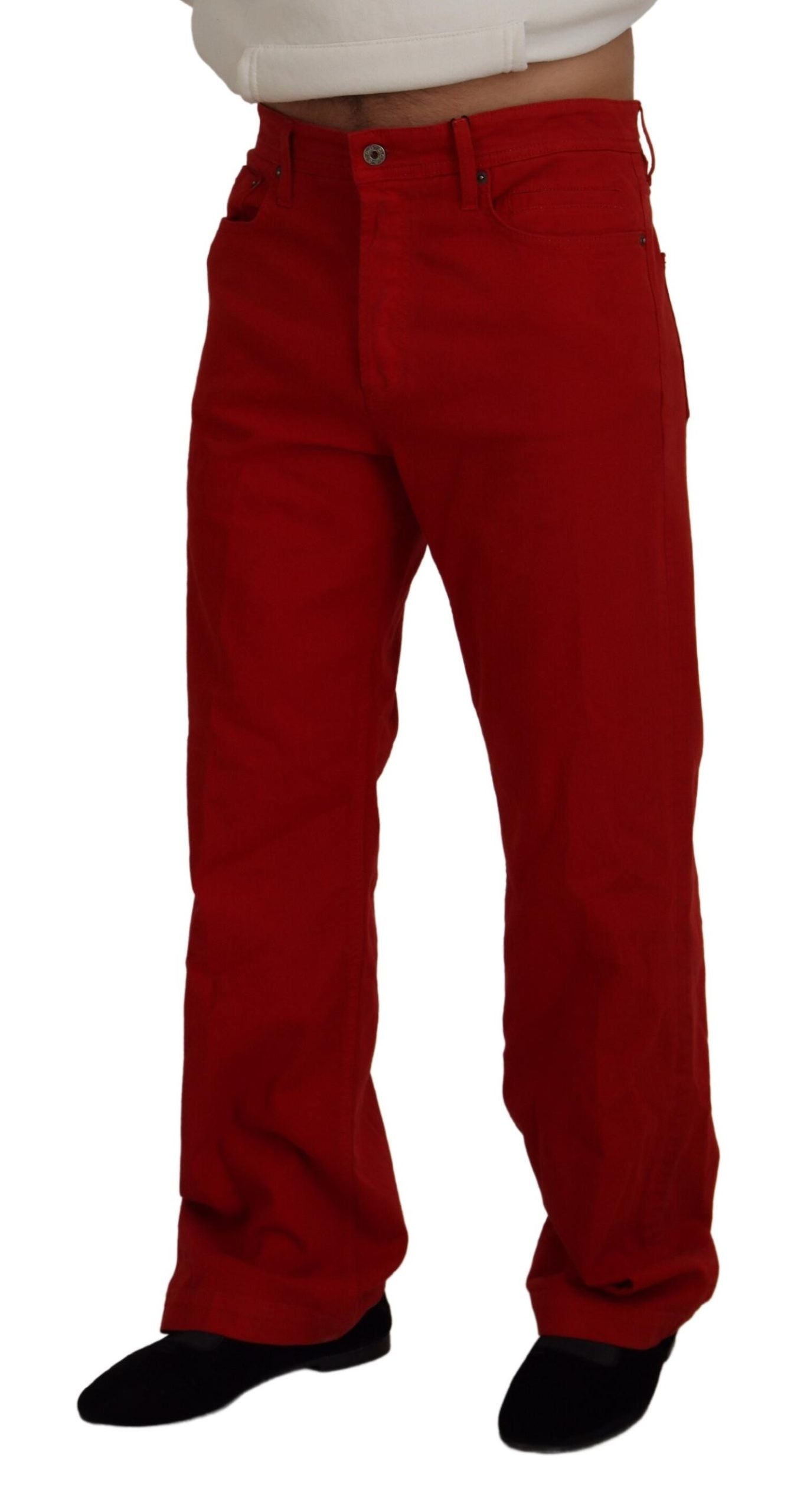 Dolce & Gabbana Chic Red Cotton Denim Pants - IT46 | S