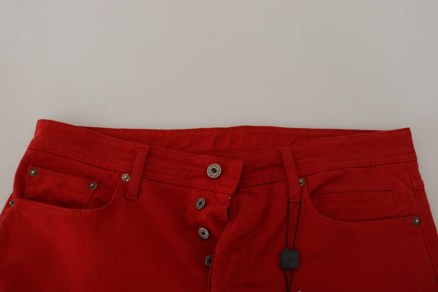 Dolce & Gabbana Chic Red Cotton Denim Pants - IT46 | S