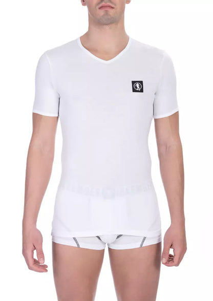 Bikkembergs White Cotton Men’s V-Neck T-Shirt