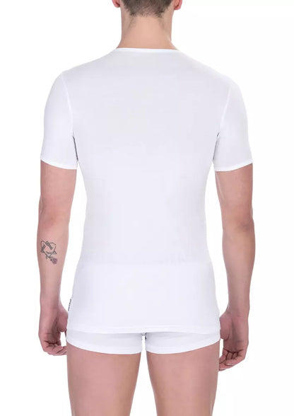 Bikkembergs White Cotton Men’s V-Neck T-Shirt