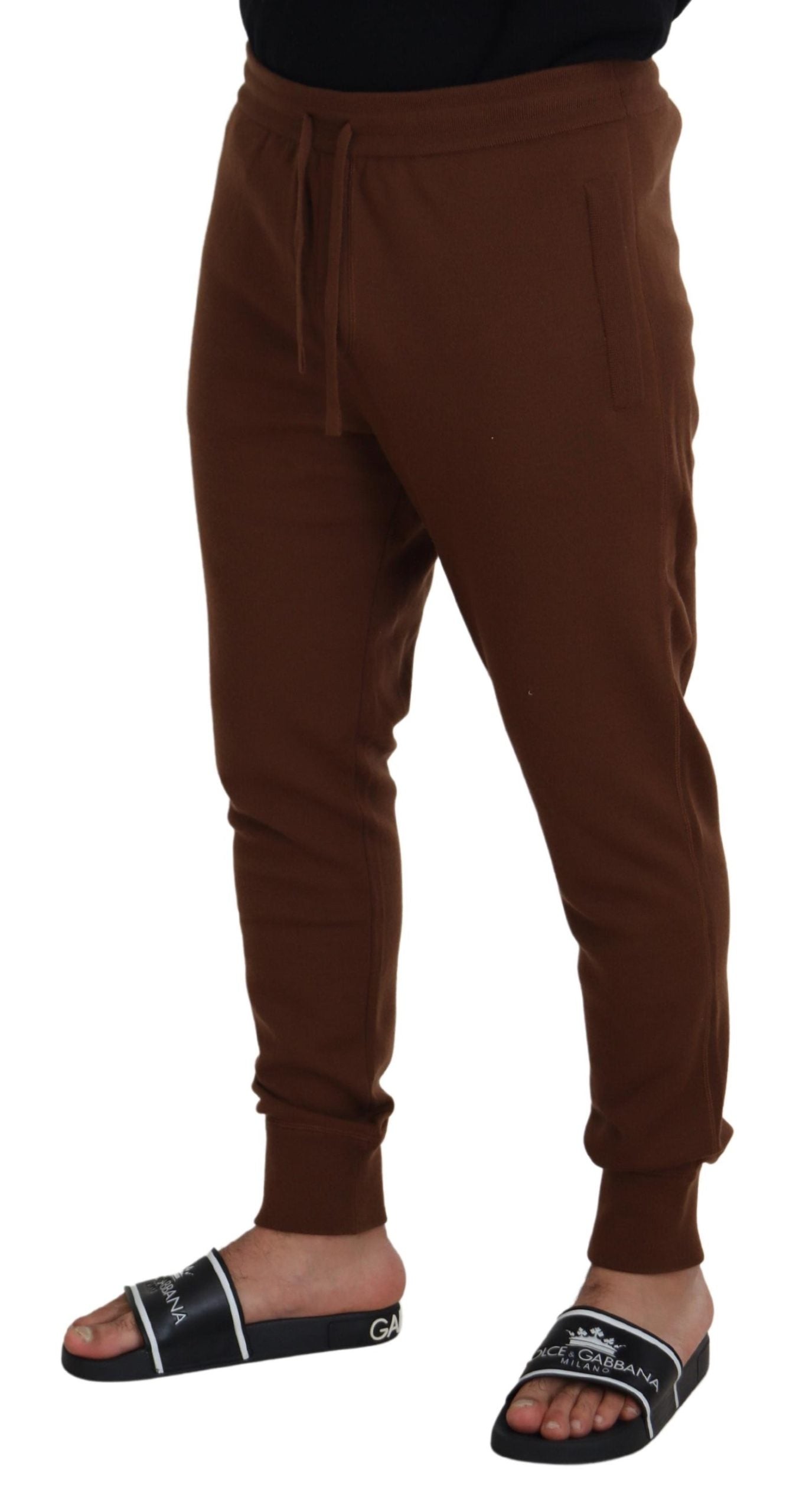 Dolce & Gabbana Elegant Brown Cashmere Jogger Pants - IT56 | XL