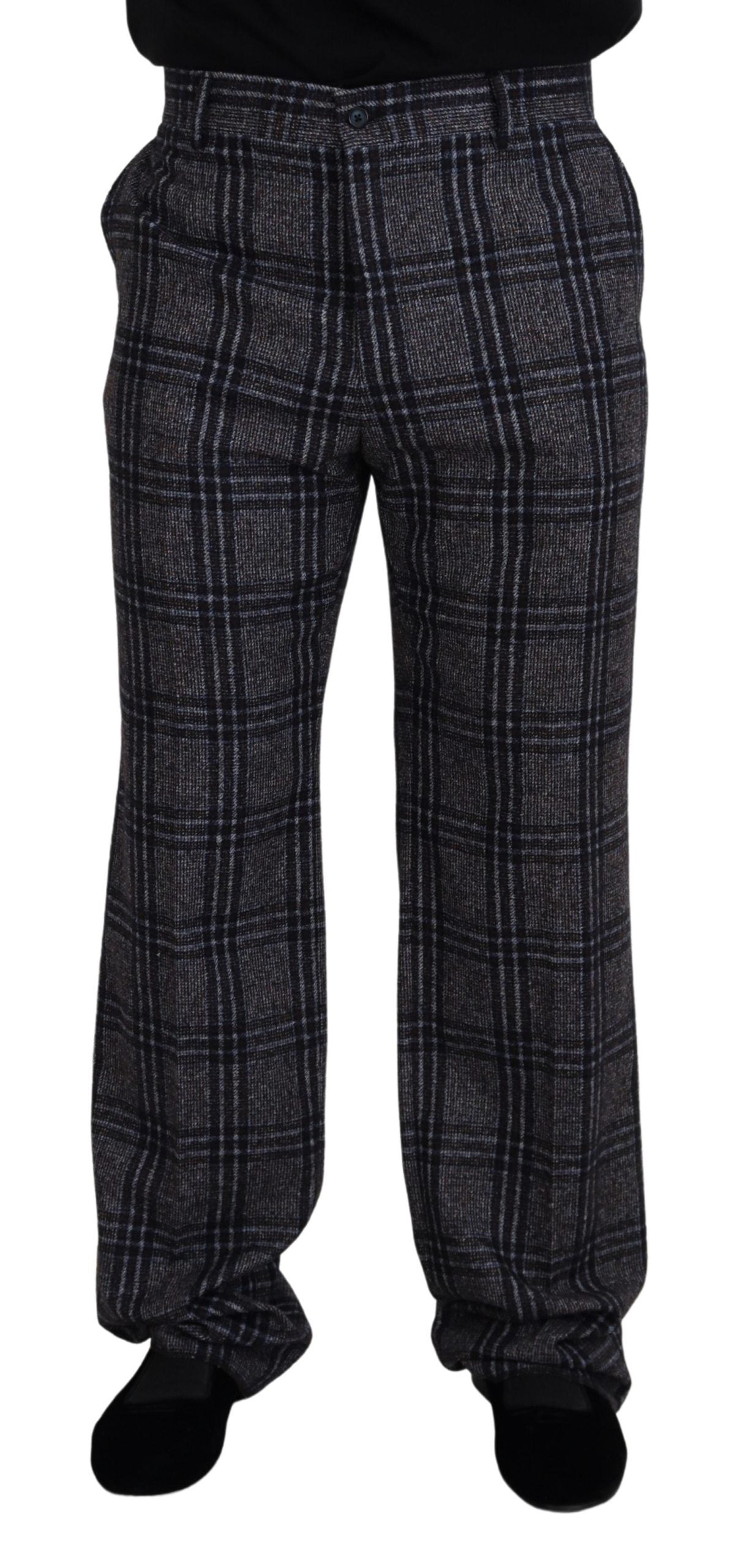 Dolce & Gabbana Elegant Gray Checkered Alpaca Blend Pants - IT54 | XL