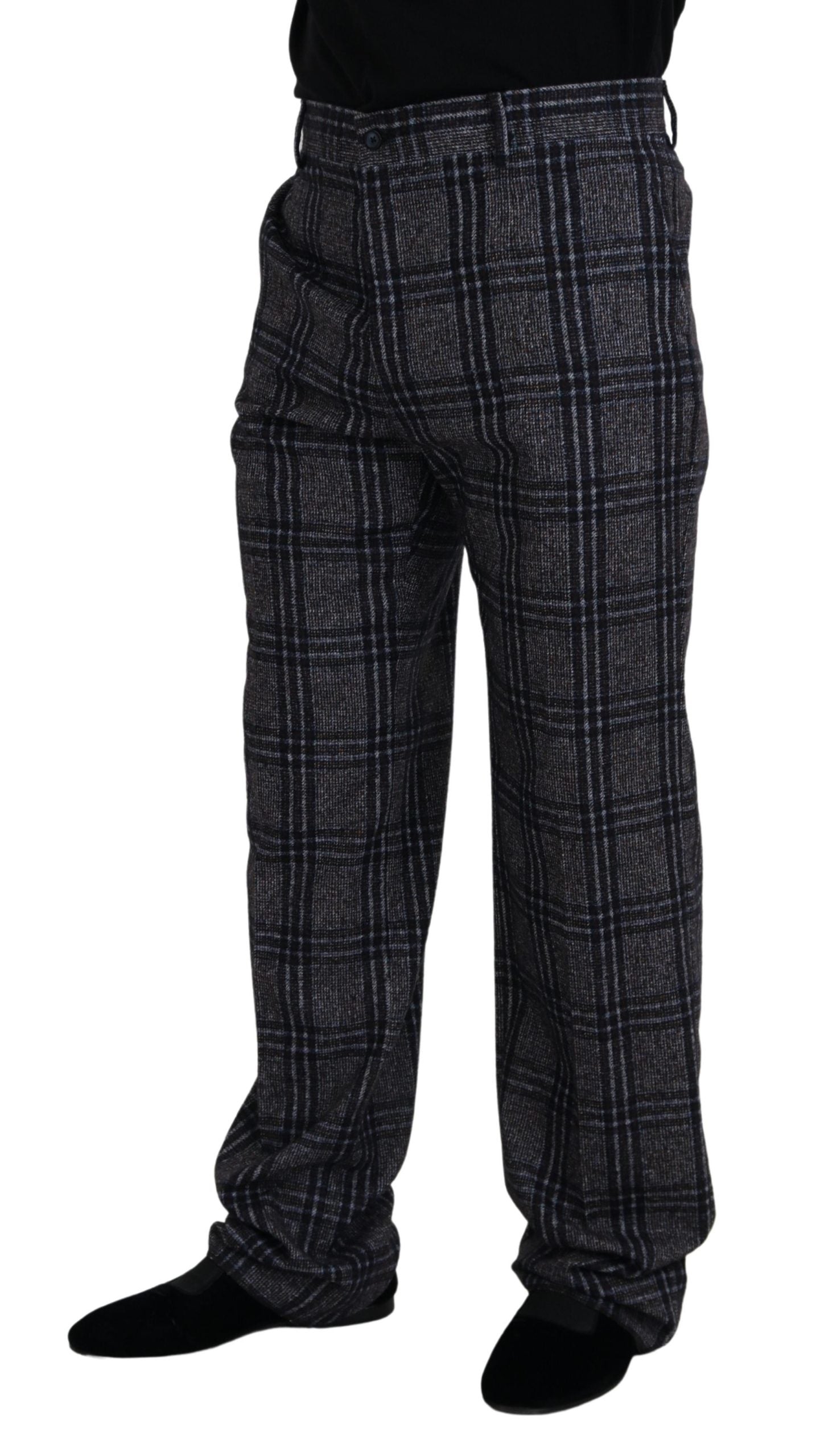 Dolce & Gabbana Elegant Gray Checkered Alpaca Blend Pants - IT54 | XL