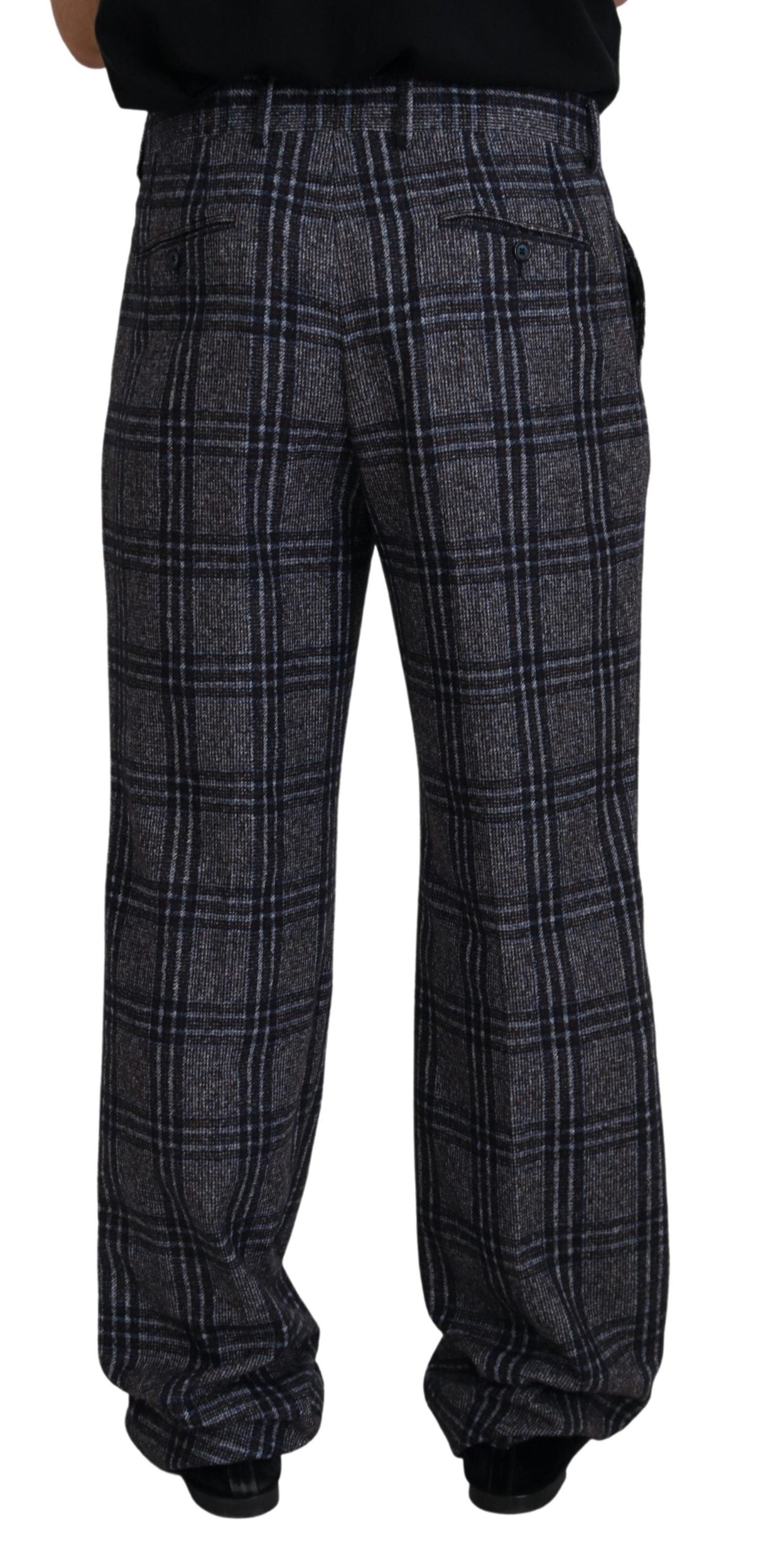 Dolce & Gabbana Elegant Gray Checkered Alpaca Blend Pants - IT54 | XL