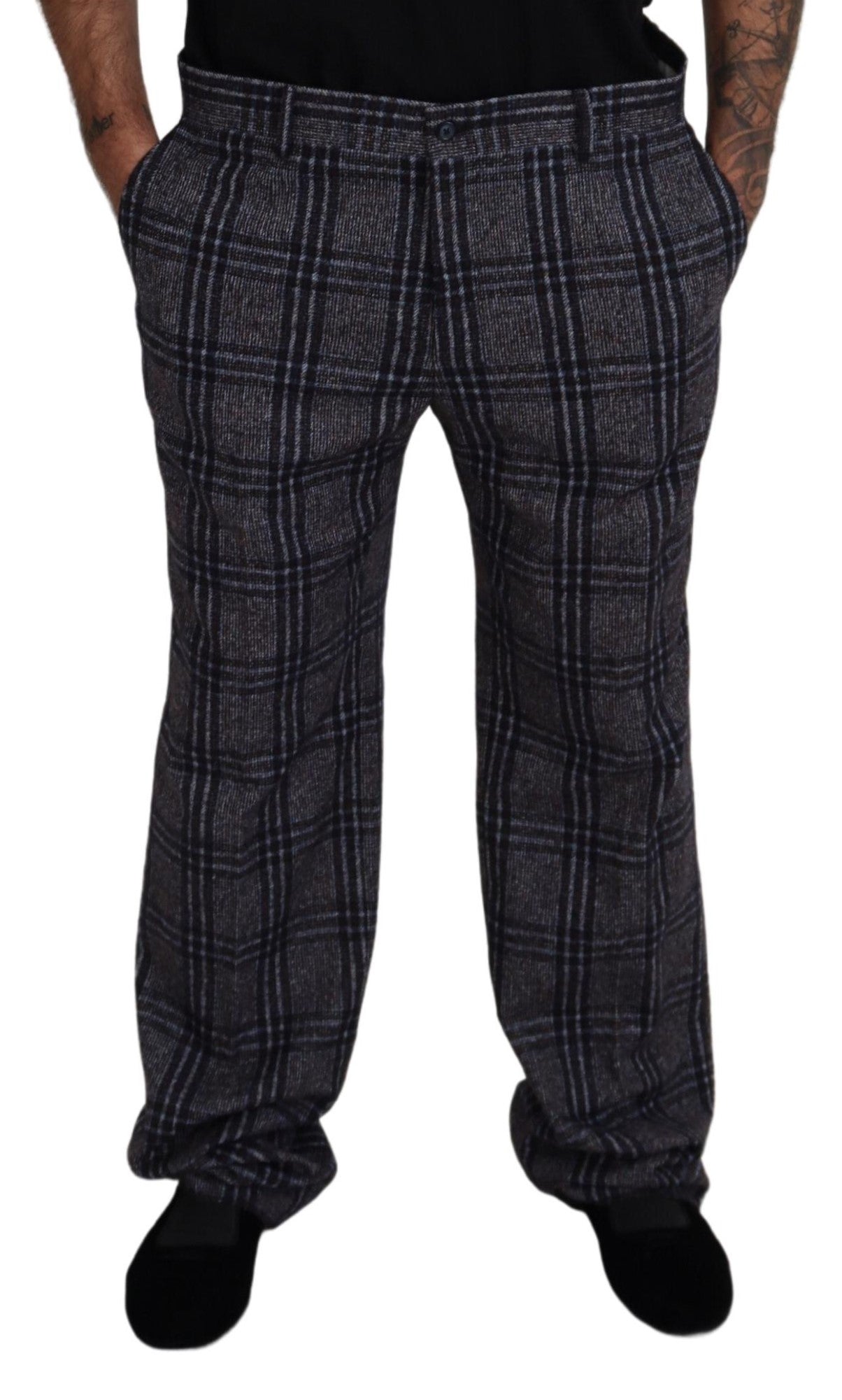 Dolce & Gabbana Elegant Gray Checkered Alpaca Blend Pants - IT54 | XL